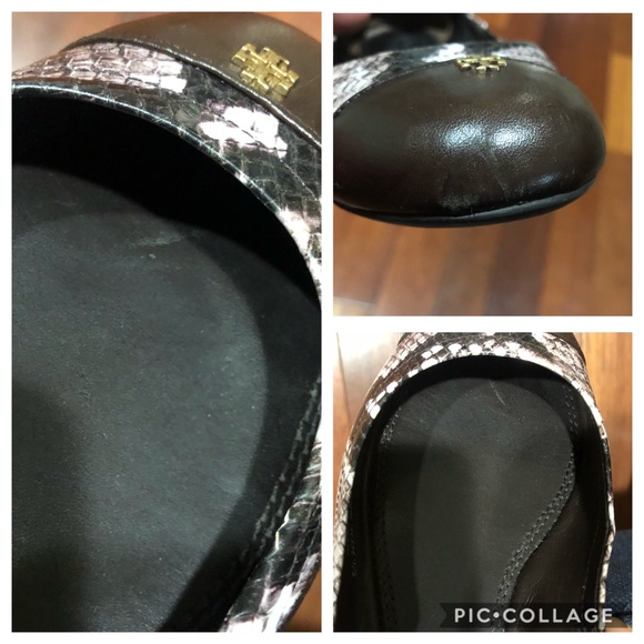 Tory Burch York Ballet Diamond Roccia Snake Flats. - Picture 4 of 8